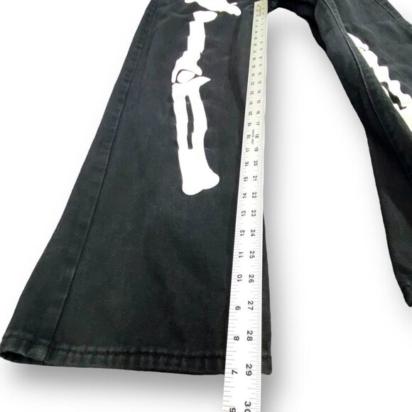 Skeleton Baggy Jeans Sz L 30x Black Denim Wide Leg Pants Goth Halloween Bones - Picture 12 of 13